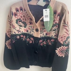 FARM Rio Black and Pink Floral Cardigan